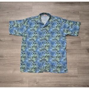 Bermuda Bay Hawaiian Shirt‎ Mens XXL 2XL Blue Floral Short Sleeve Button Up